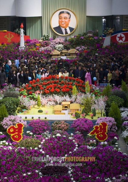 Kim il Sung portrait in the international Kimilsungia and Kimjongilia festival, Pyongan Province, Pyongyang, North Korea