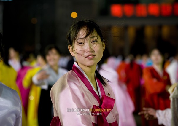 North Korean students dancing to celebrate april 15 the birth anniversary of Kim Il-sung, Pyongan Province, Pyongyang, North Korea