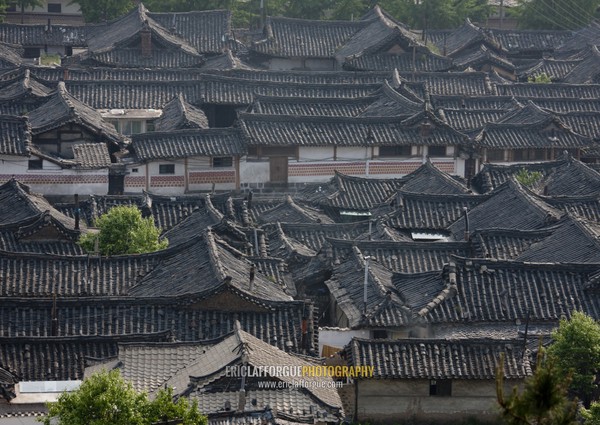 High angle view of the Korean houses in the old town, North Hwanghae Province, Kaesong, North Korea