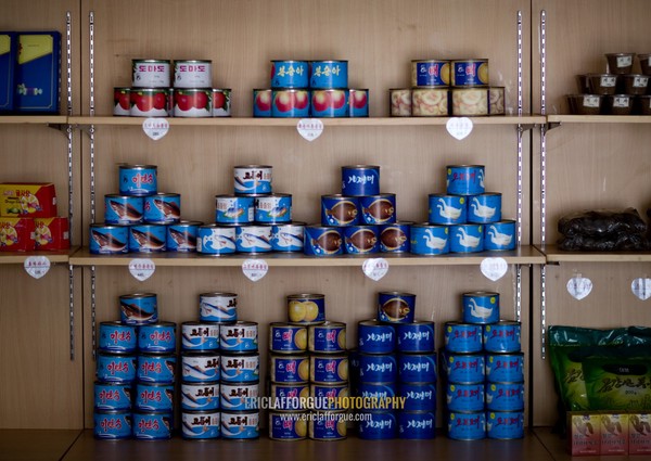 Local shop selling cans in a village, Kangwon Province, Wonsan, North Korea