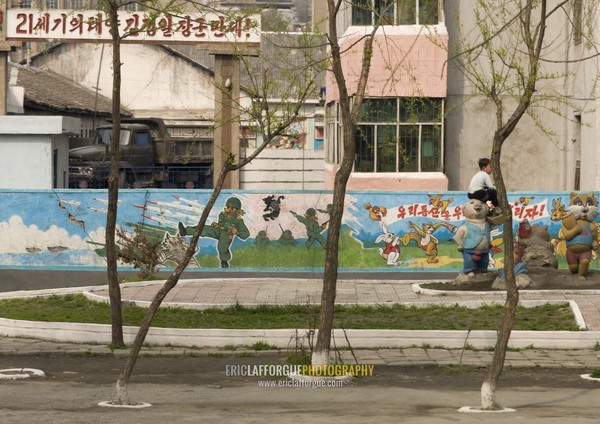 North Korean children playground with propaganda billboards, Kangwon Province, Wonsan, North Korea