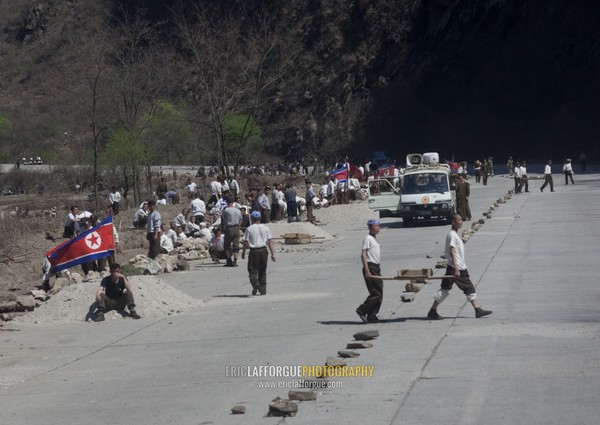 North Korean workers on a highway, Pyongan Province, Pyongyang, North Korea