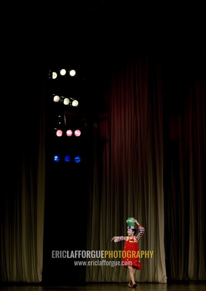 North Korean acrobat girl with a pottery on the stage of Mangyongdae children's palace, Pyongan Province, Pyongyang, North Korea