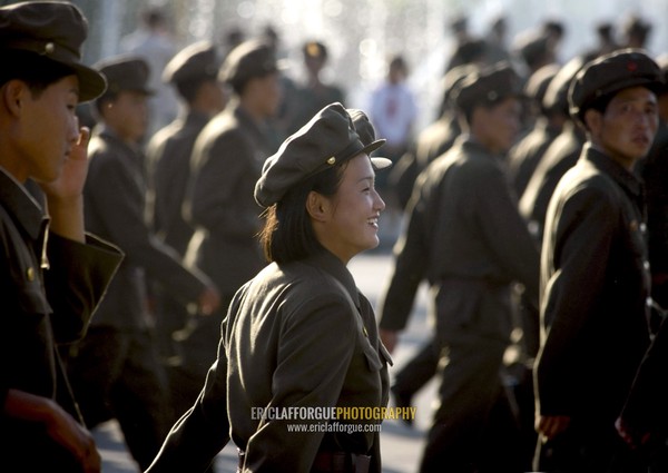 North Korean soldiers in the street, Pyongan Province, Pyongyang, North Korea