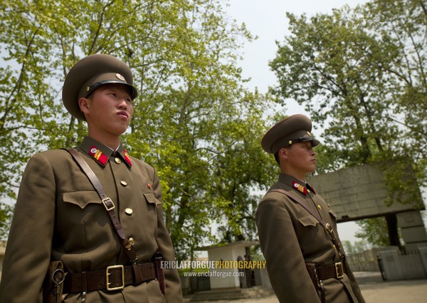 North Korean soldiers in the joint security area of the Demilitarized Zone, North Hwanghae Province, Panmunjom, North Korea