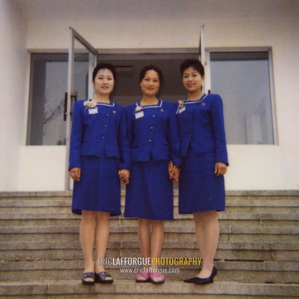 Polaroid of three North Korean waitresses, Pyongan Province, Pyongyang, North Korea