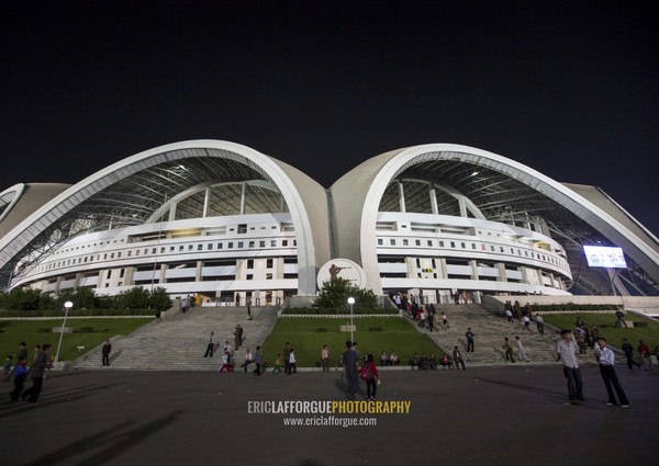 May day stadium by night after the Arirang mass games, Pyongan Province, Pyongyang, North Korea