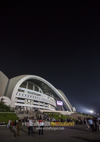 May day stadium by night after the Arirang mass games, Pyongan Province, Pyongyang, North Korea