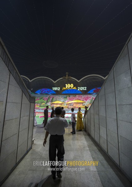 North Korean man going inside may day stadium for the Arirang mass games, Pyongan Province, Pyongyang, North Korea