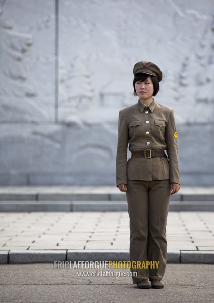 North Korean female guard at Mansudae art studio, Pyongan Province, Pyongyang, North Korea