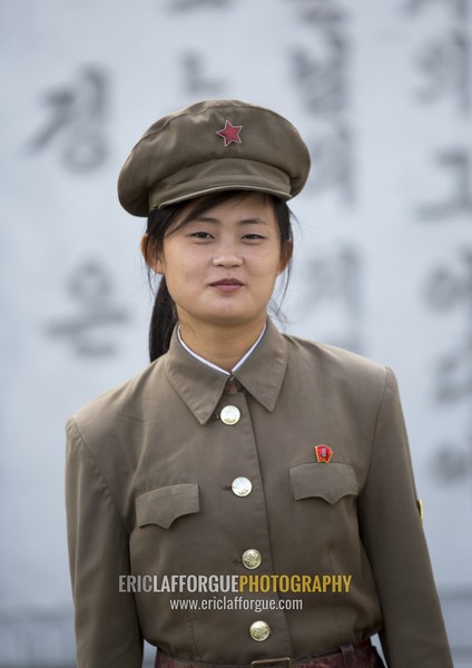 North Korean female guard at Mansudae art studio, Pyongan Province, Pyongyang, North Korea