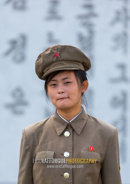 North Korean female guard at Mansudae art studio, Pyongan Province, Pyongyang, North Korea