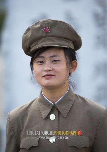 North Korean female guard at Mansudae art studio, Pyongan Province, Pyongyang, North Korea