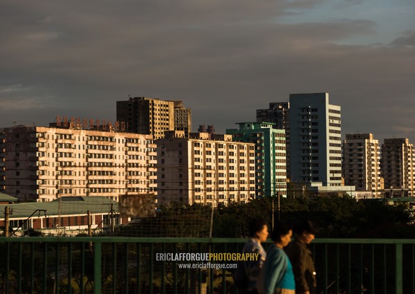 City buildings in the sunset light, Pyongan Province, Pyongyang, North Korea