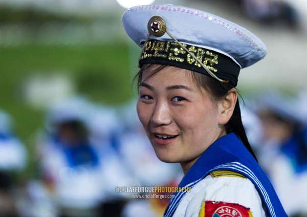 Sexy North Korean women dressed as sailors during the Arirang mass games in may day stadium, Pyongan Province, Pyongyang, North Korea