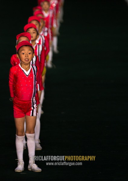 North Korean children performing during the Arirang mass games in may day stadium, Pyongan Province, Pyongyang, North Korea