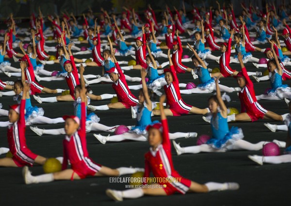 North Korean gymnasts children performing during the Arirang mass games in may day stadium, Pyongan Province, Pyongyang, North Korea