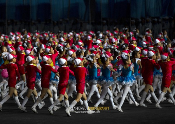 North Korean children performing during the Arirang mass games in may day stadium, Pyongan Province, Pyongyang, North Korea