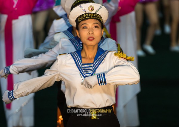 Sexy North Korean women dressed as sailors during the Arirang mass games in may day stadium, Pyongan Province, Pyongyang, North Korea