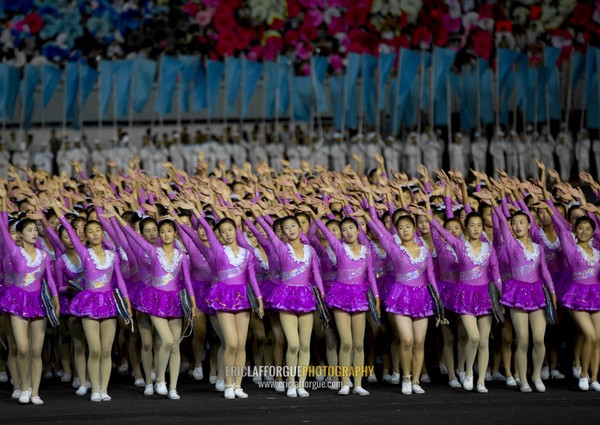 North Korean gymnasts performing during the Arirang mass games in may day stadium, Pyongan Province, Pyongyang, North Korea