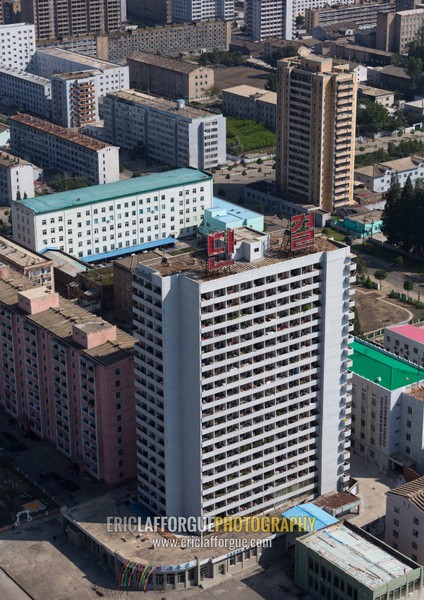 High angle view of buildings in the city center, Pyongan Province, Pyongyang, North Korea