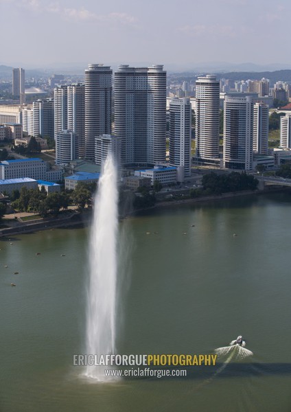 New buildings skyline in Changjon area seen from the top of the Juche tower, Pyongan Province, Pyongyang, North Korea