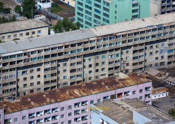 High angle view of buildings in the city center, Pyongan Province, Pyongyang, North Korea