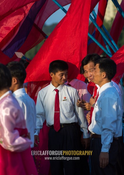 North Korean students during a mass dance performance on september 9 day of the foundation of the republic, Pyongan Province, Pyongyang, North Korea