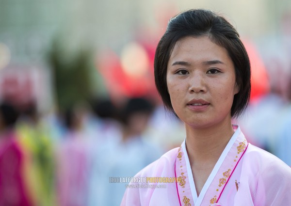 North Korean students during a mass dance performance on september 9 day of the foundation of the republic, Pyongan Province, Pyongyang, North Korea