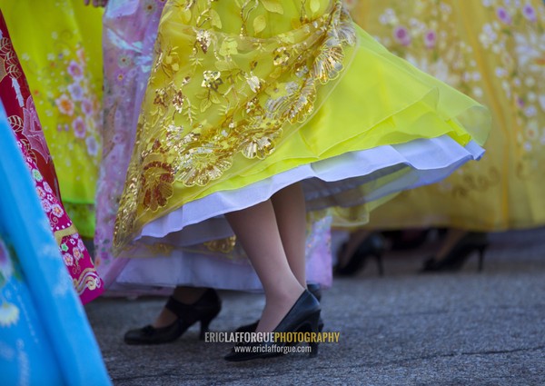 North Korean students during a mass dance performance on september 9 day of the foundation of the republic, Pyongan Province, Pyongyang, North Korea