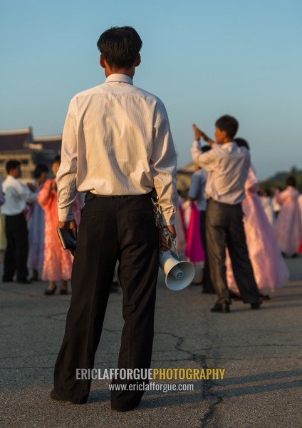 North Korean students during a mass dance performance on september 9 day of the foundation of the republic, Pyongan Province, Pyongyang, North Korea