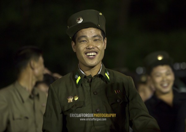 North Korean soldier coming down from a roller coaster in Kaeson youth park, Pyongan Province, Pyongyang, North Korea