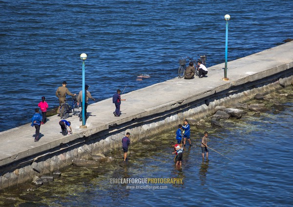 North Korean people fishing on the jetty, Kangwon Province, Wonsan, North Korea