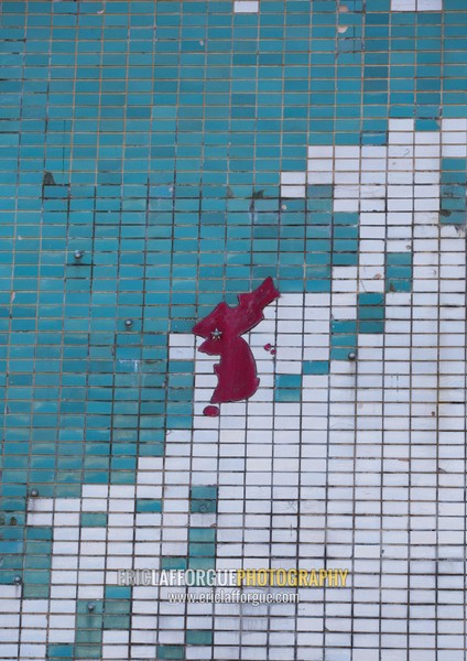 North Korea on a mosaic map of the world in Songdowon international children's camp, Kangwon Province, Wonsan, North Korea