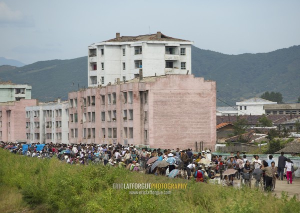 Crowded market in the suburb, South Hamgyong Province, Hamhung, North Korea