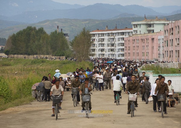 Crowded market in the suburb, South Hamgyong Province, Hamhung, North Korea