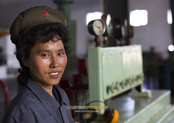 North Korean female worker at Hungnam nitrogen fertilizer plant, South Hamgyong Province, Hamhung, North Korea