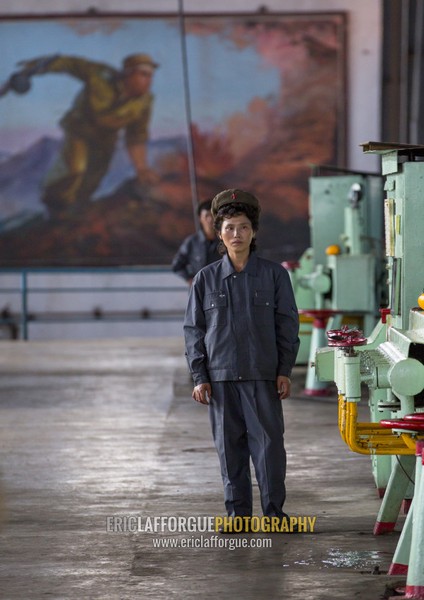 North Korean female worker at Hungnam nitrogen fertilizer plant, South Hamgyong Province, Hamhung, North Korea