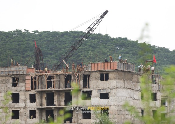 North Korean men working on a construction site, Pyongan Province, Pyongyang, North Korea