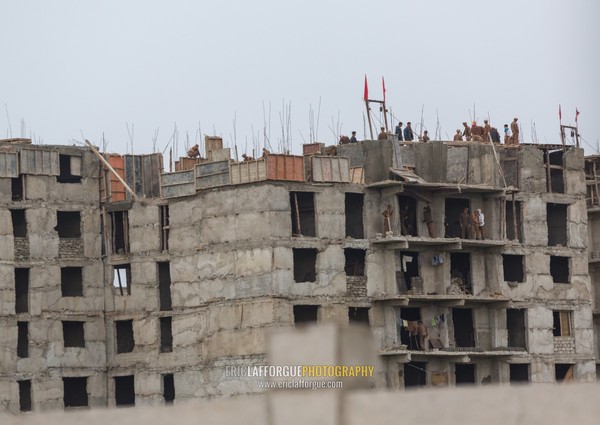 North Korean men working on a construction site, Pyongan Province, Pyongyang, North Korea