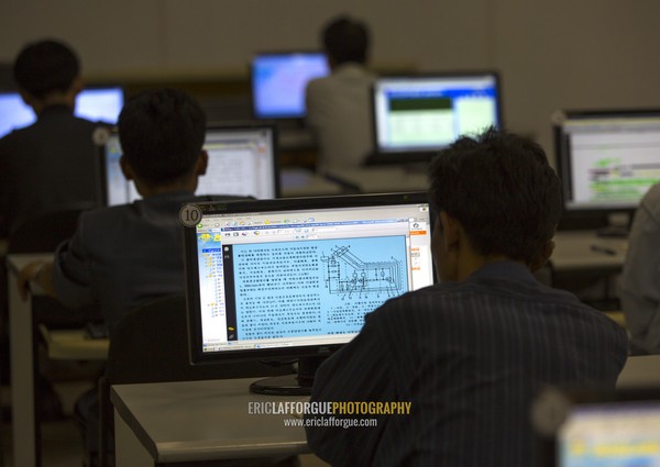 North Korean students using intranet in the computer room of the Grand people's study house, Pyongan Province, Pyongyang, North Korea