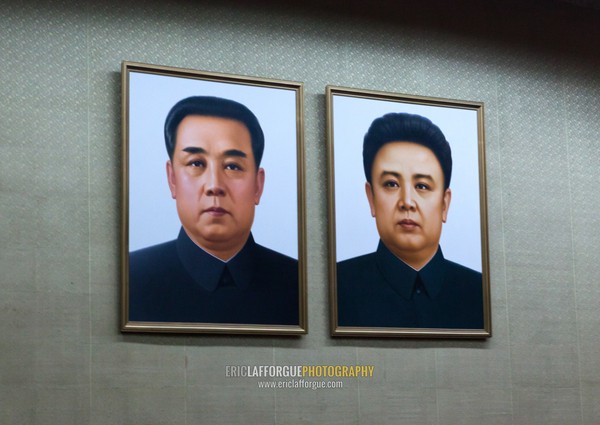 Portraits of the Leaders in a conference room of the Grand people's study house, Pyongan Province, Pyongyang, North Korea