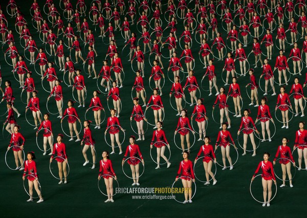 North Korean gymnasts performing during Arirang mass games in may day stadium, Pyongan Province, Pyongyang, North Korea