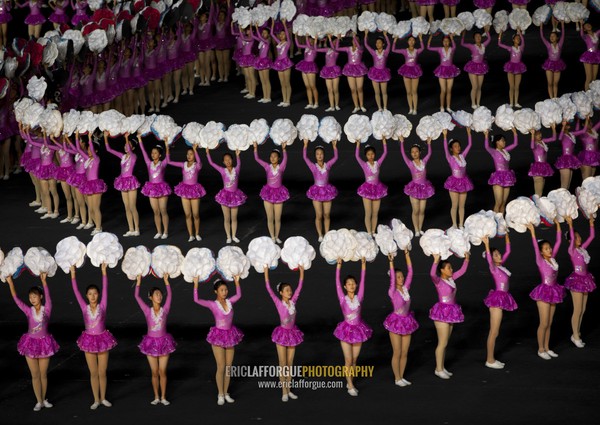 North Korean gymnasts performing during Arirang mass games in may day stadium, Pyongan Province, Pyongyang, North Korea