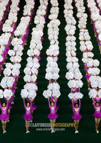 North Korean gymnasts performing during Arirang mass games in may day stadium, Pyongan Province, Pyongyang, North Korea